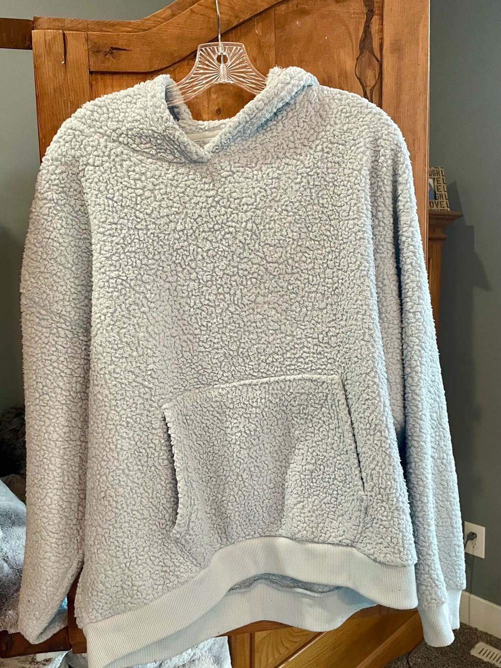 American Eagle Outfitters Plush Sherpa Hoodie in Light Blue